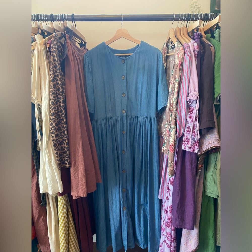 Vintage Denim Button-Down Maxi Dress